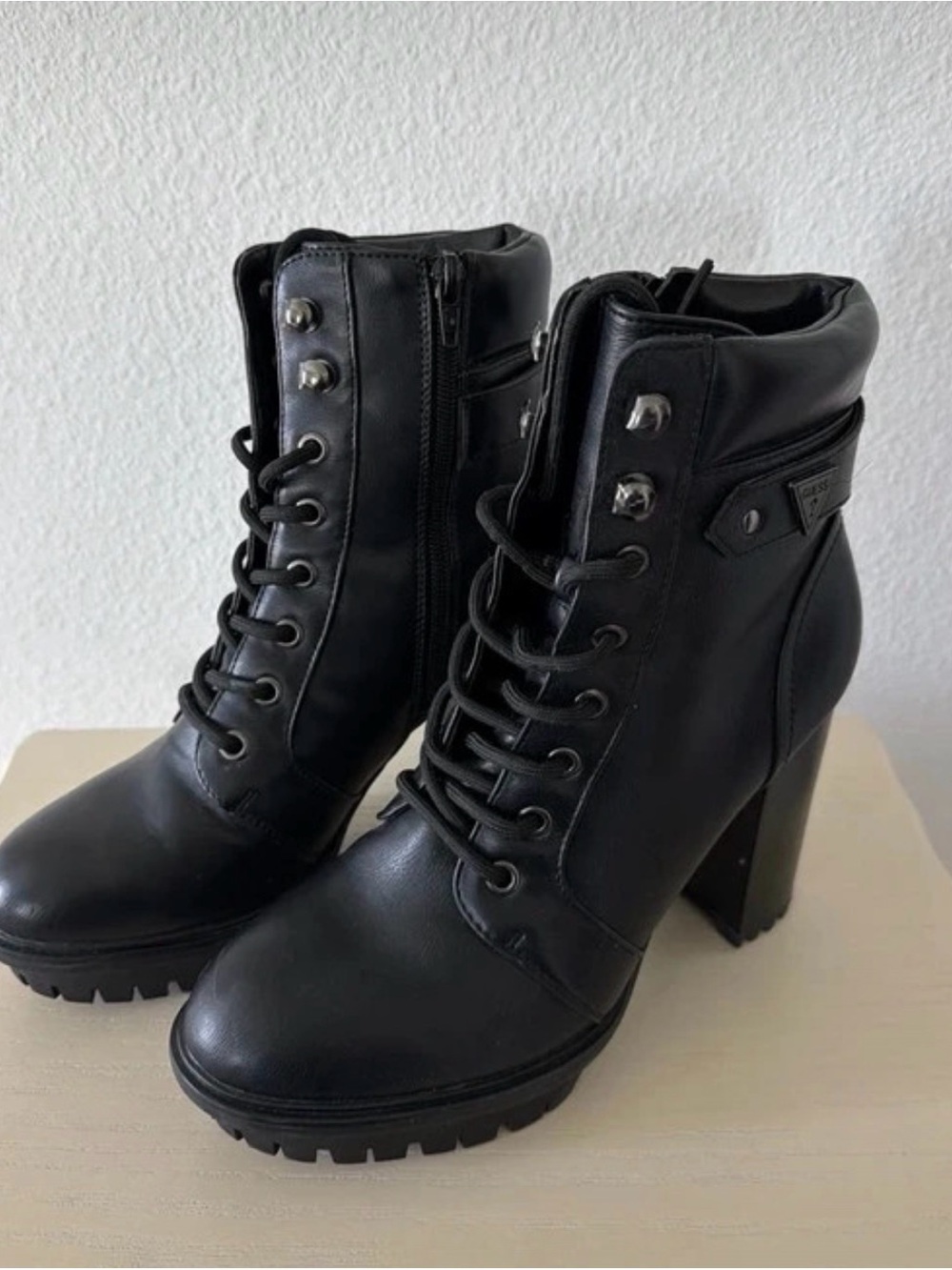 Guess Black Lace-Up Platform Heel Ankle Boots
